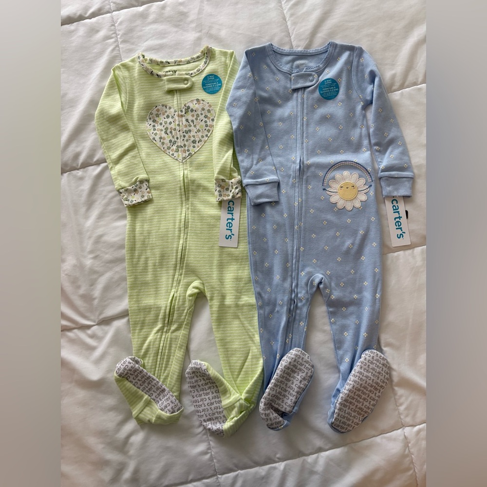 Carter's Kids One Piece Footies - Light Green and Light Blue